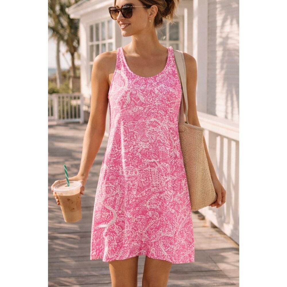 Lilly Pulitzer Pink White Print Tank Dress Cotton Sleeveless Casual Summer Small